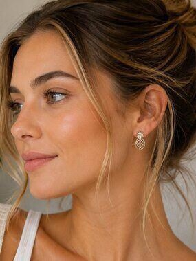 NWT Prep Obsessed Boutique Gold Pineapple Stud Earrings Dainty Tropical